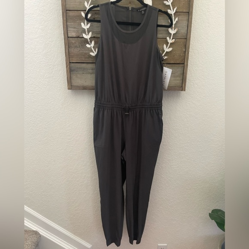 Athleta Hillside mesh romper jumpsuit gray size 10 NWT
